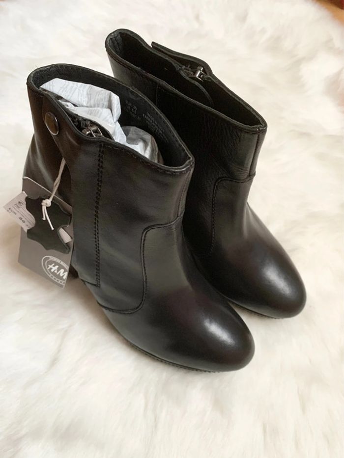 Boots bottine en Cuir Noir neuve avec Étiquette - photo numéro 4