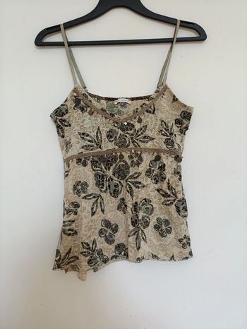 Rare piece vintage Top à bretelles fines à motifs et sequins Icelands vintage