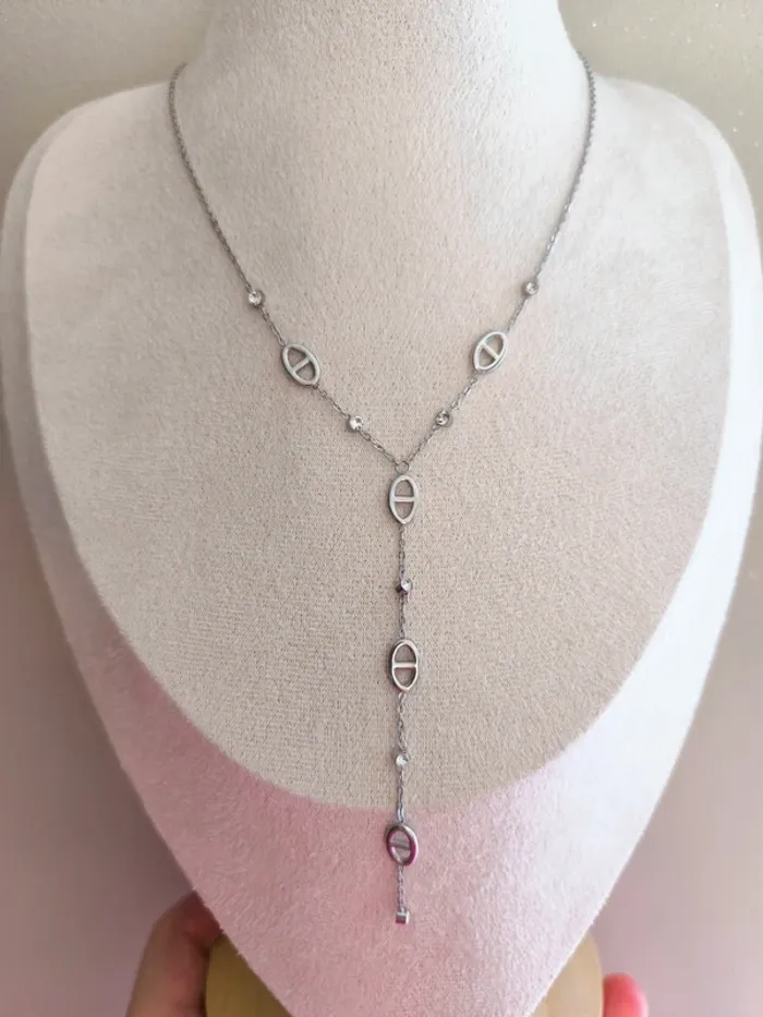 Pendentif argenté en Y maille marine et zircons - photo numéro 6