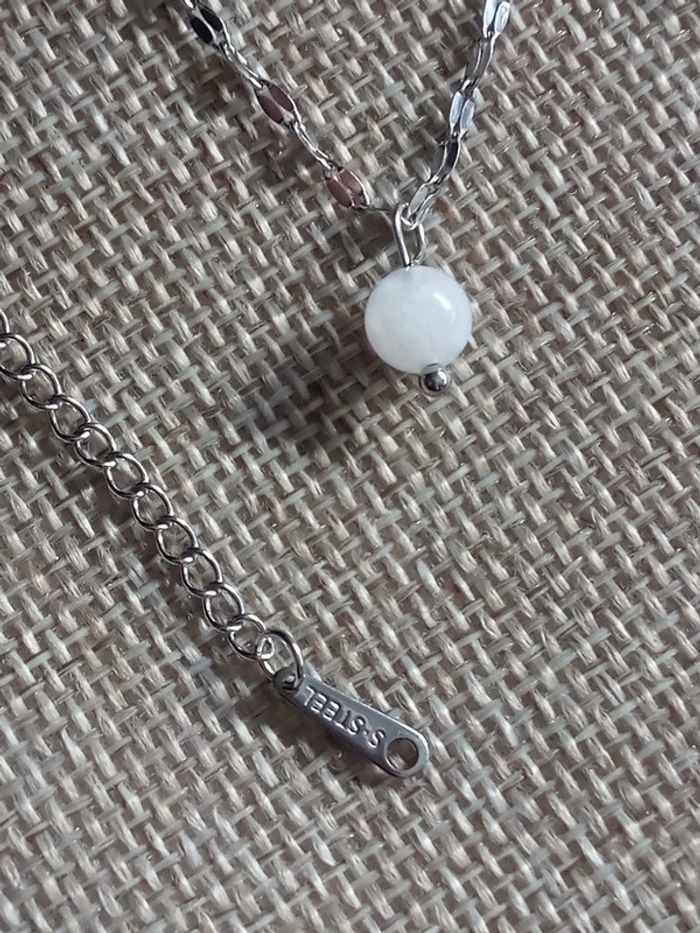 Collier acier argenté et pierre de lune - photo numéro 2