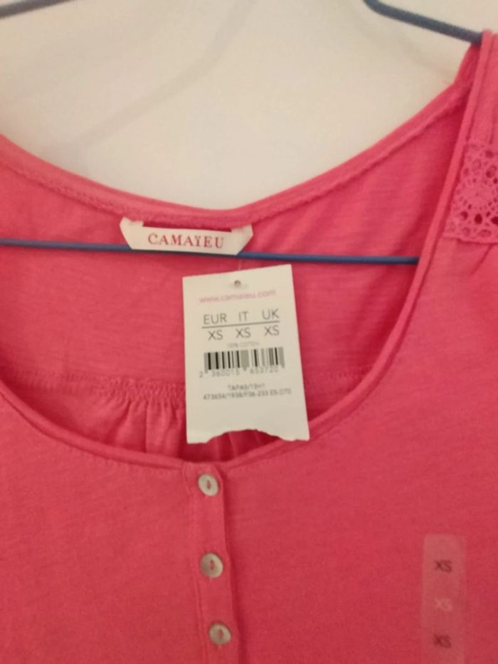 Tee shirt manches courtes rose camaïeu xs neuf - photo numéro 2