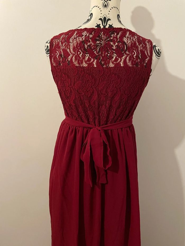 Robe longue bordeaux sans manche large bretelle à dentelle doublé voile ceinture taille taille M - photo numéro 6