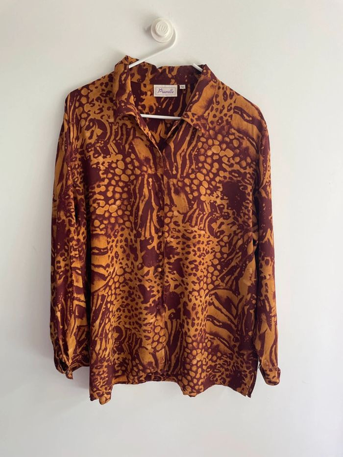 Chemise en soie bordeaux et orange Prunelle