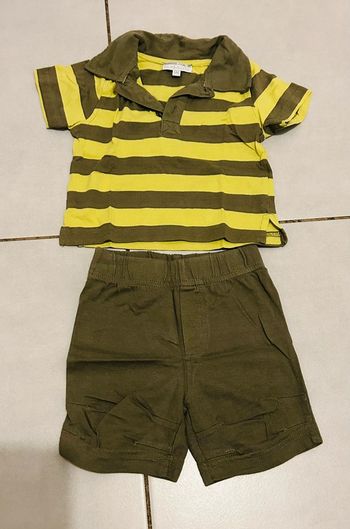 Ensemble short kaki + polo rayé 6 mois