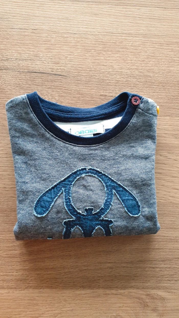 T-shirt manches longues, mister denim, rayé blanc, taille 12 mois, Obaïbi - photo numéro 4