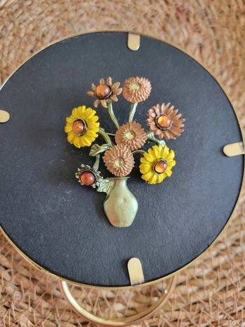 Broche bouquet fleurs et tournesol