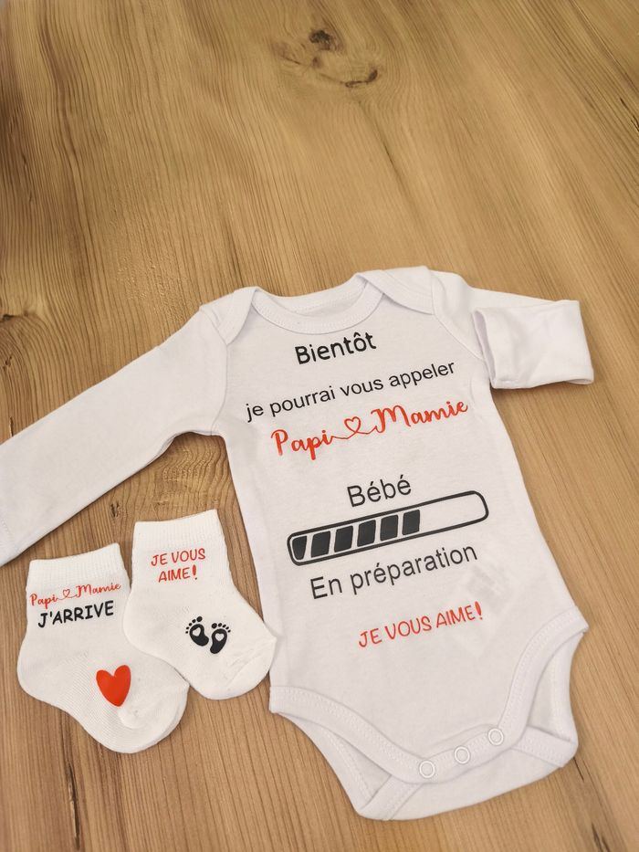 Ensemble annonce grossesse cadeau surprise mamie et Papi j'arrive - photo numéro 2