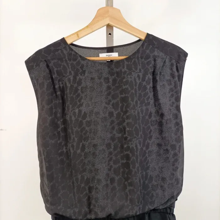 Robe noire fluide léopard ton sur ton Suncoo Paris taille T2 (M) A1082 - photo numéro 4