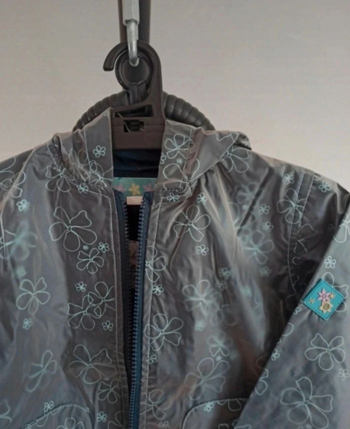 Imperméable à capuche gris et bleu avec fleurs Liberty - photo numéro 4
