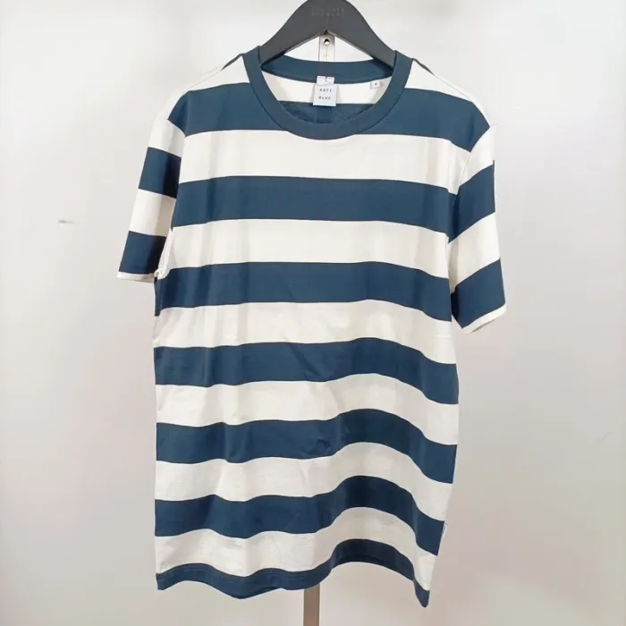 T-shirt à larges rayures bleu et blanc Anti Blue en coton, col rond, taille M unisexe A1239