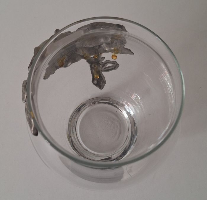 Vase en verre avec fleur en étain véritable - photo numéro 3