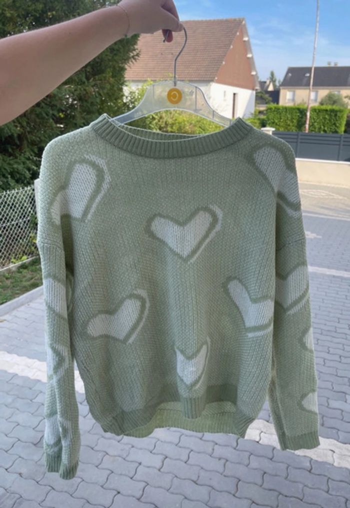 Pull vert cœur