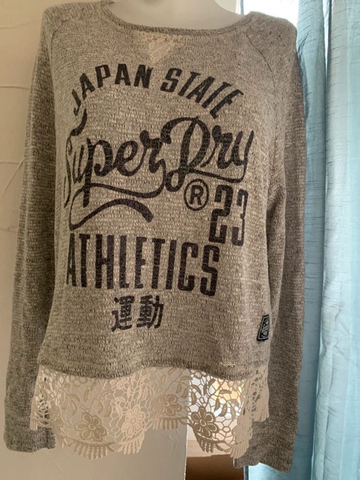 Pull Superdrytaille40 gris dentelle