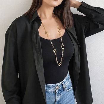 Collier long sautoir maille marine tendance en acier inoxydable