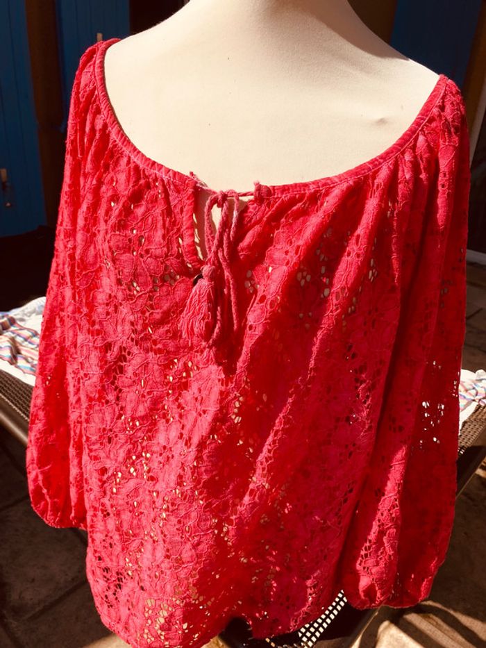 Ample Tunique en dentelle, rose, vif, taille unique - photo numéro 2