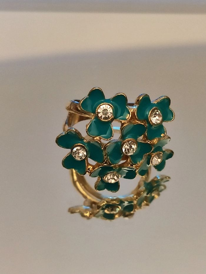 Bague fleurs bleu turquoise - photo numéro 2