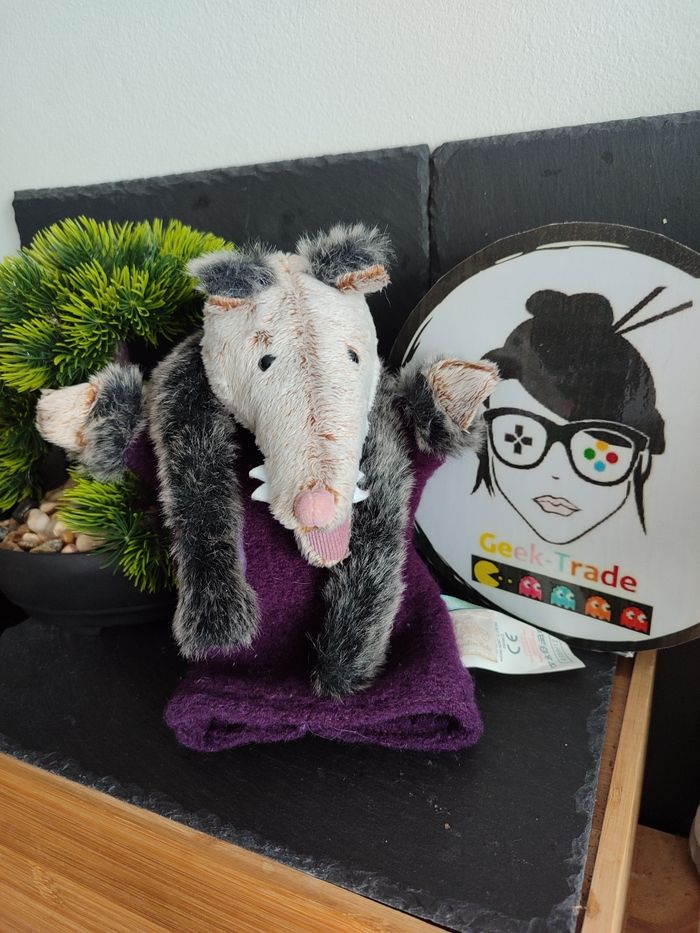 Doudou marionnette loup Il était une fois moulin roty violet gris fourrure 786