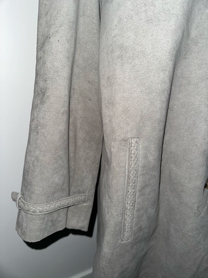 Manteau suédine gris détails tressés Vintage T42 XL - photo numéro 3