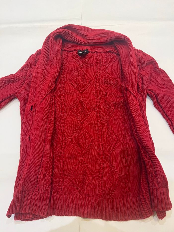 Cardigan en maille tricoté à col châle, boutonné rouge/bordeaux mango vintage taille M/38 - photo numéro 4