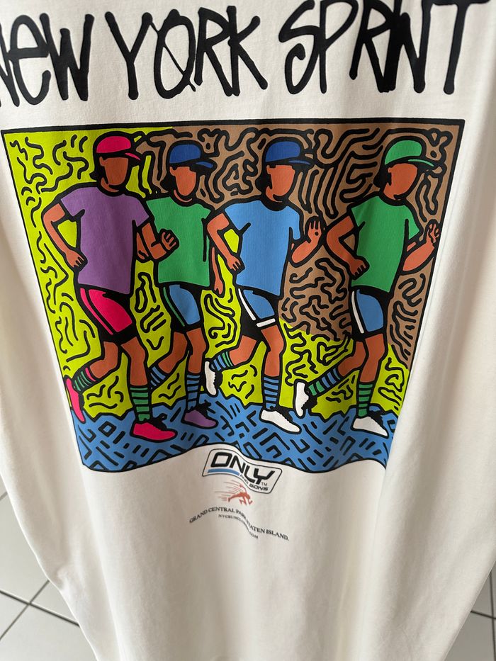 Tee shirt oversize Only&Sons blanc avec sérigraphie "new york sprint" taille M neuf - photo numéro 3