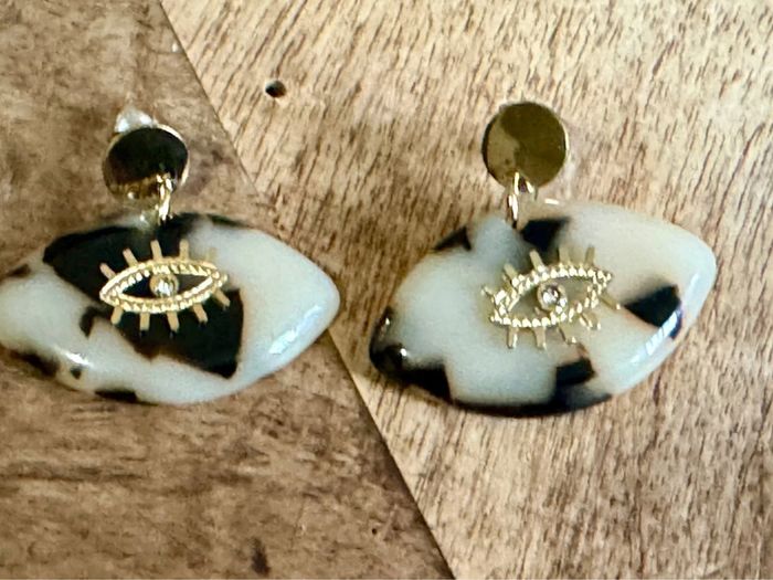 Boucles d’oreilles mile Mila en forme d’œil résine léopard acier inoxydable or cristal - photo numéro 6