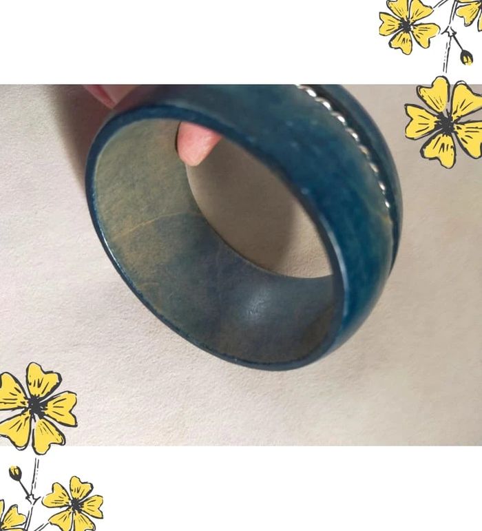 Bracelet large bleu avec chaîne torsadée – style ethnique chic - Collection : Brume Bleue - photo numéro 4