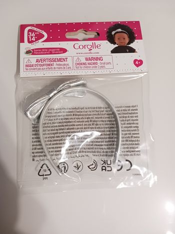 Serre-tête argenté corolle poupée 36cm