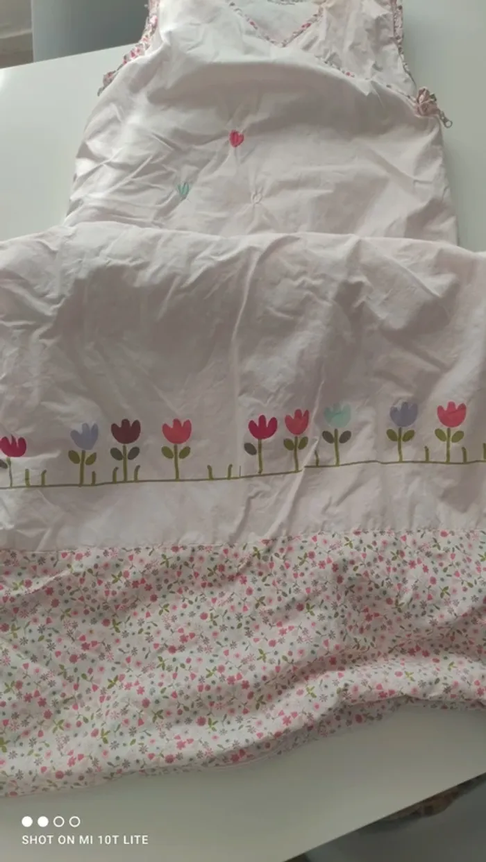 Gigoteuse blanche motifs fleurs et chat vert baudet - photo numéro 5