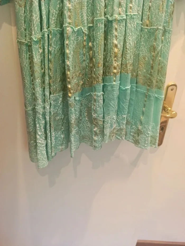 Robe, turquoise et dorée, Taille unique neuve sans étiquette - photo numéro 10