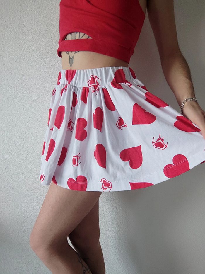 Mini jupe patineuse cœur rouge blanc / Super Lovers - 32/XXS à 44/XXL - photo numéro 5