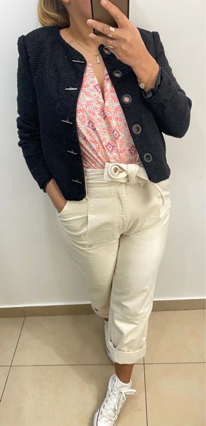 Superbe Veste Légère Courte Style Tweed Taille S - photo numéro 2