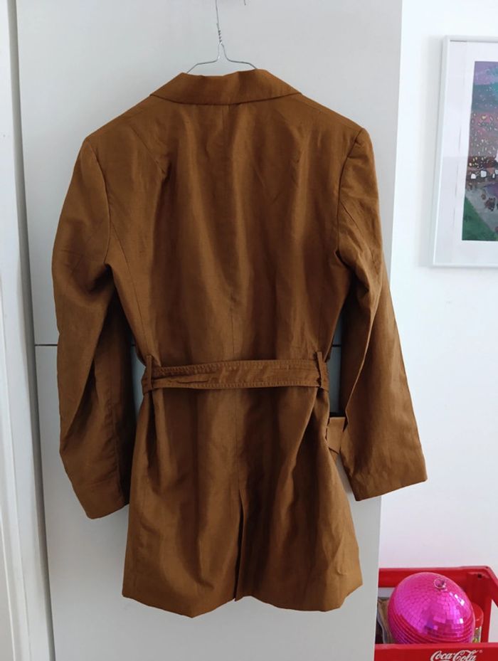 Veste marron camel oversize Zara en lin ceinturée taille XS - photo numéro 5