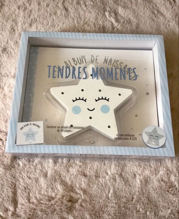 Magnifique coffret livre de naissance et veilleuse étoile en bois (0124) - photo numéro 5