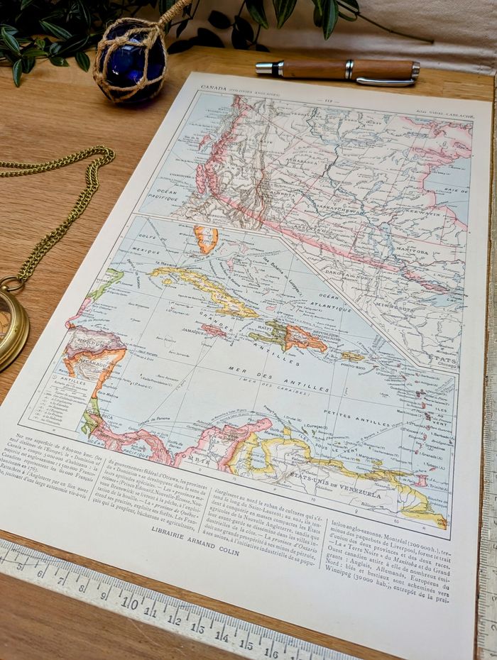 Imprimée en 1903, Le Canada anglais et colonies anglaises, Vintage Authentique (cadre non inclus ) - photo numéro 4