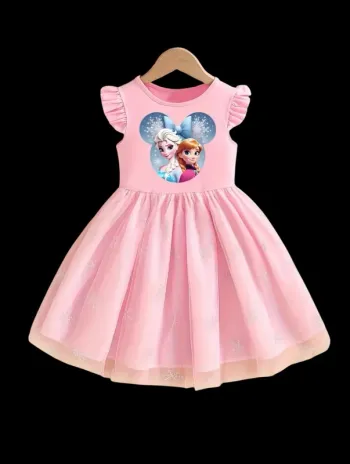 Robe rose Elsa et Anna 5 ans