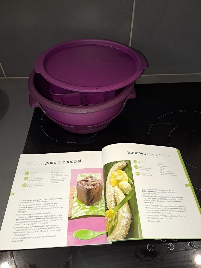 Cuiseur vapeur micro vap tupperware avec insert, 7 pots avec couvercles et livre de recettes - photo numéro 5