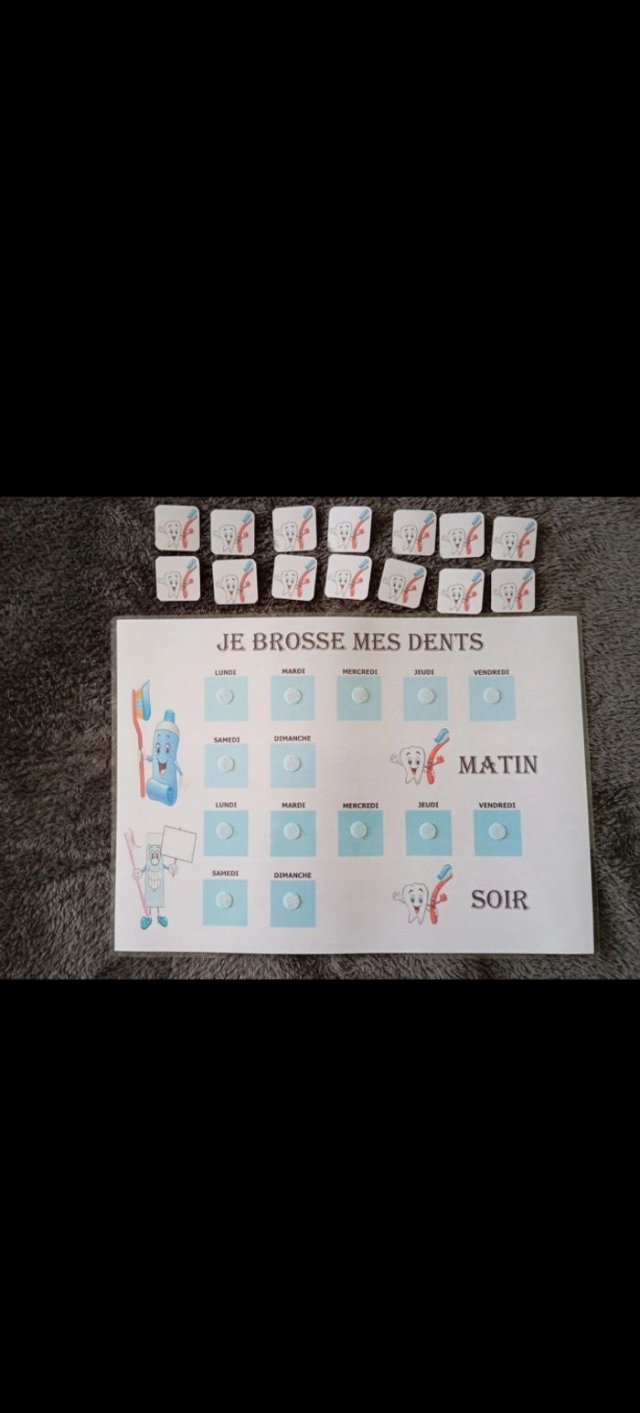 Fiche plastifiée pour enfants je me brosse les dents en bleu - photo numéro 3