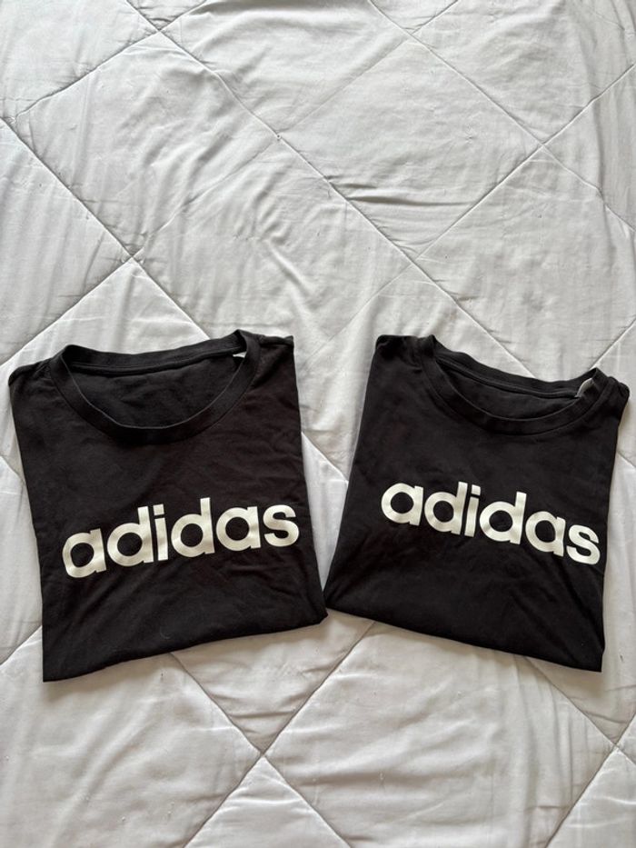 Lot 2 t-shirts Adidas femme S / 36 – noir logo blanc – coton