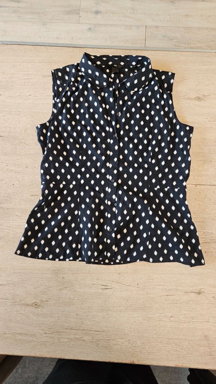 Blouse fluide sans manche, noire à points blancs, H&M, 44, nickel - photo numéro 2