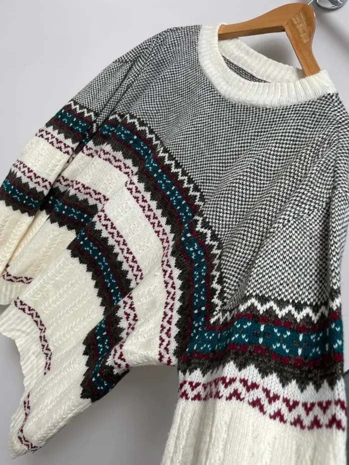 Vintage Knitted pullover "pull papy" crewneck with pattern Mens XXL - photo numéro 3