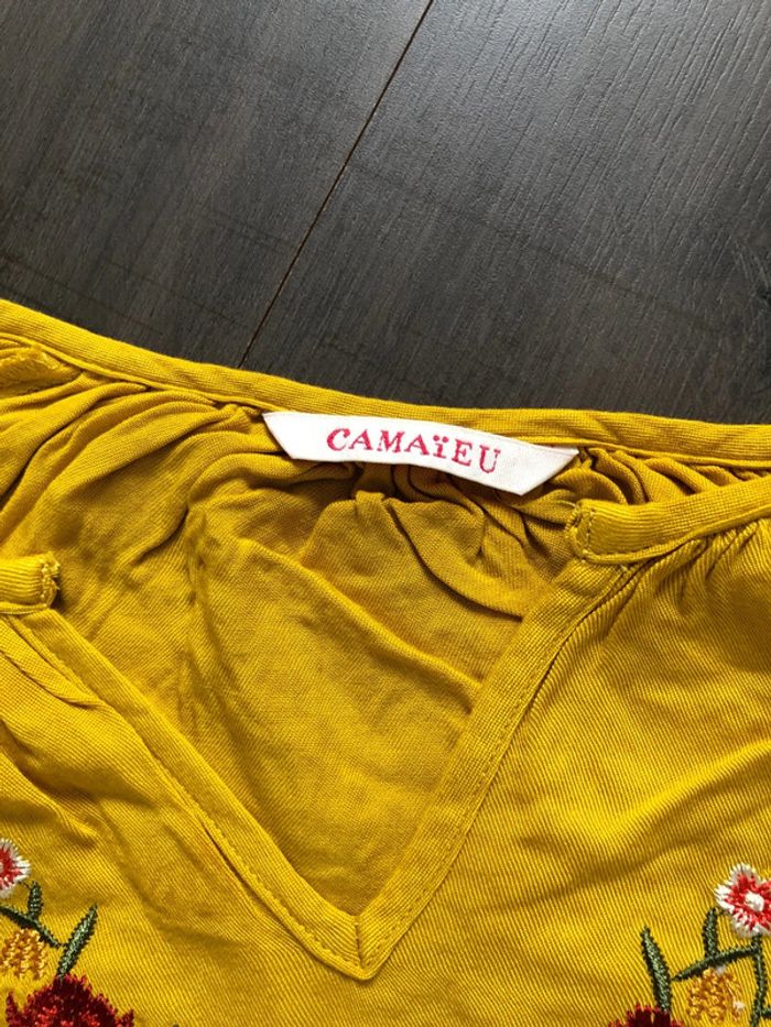 Blouse bohème camaïeu taille 36 jaune moutarde brodée - photo numéro 2