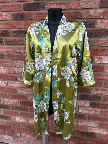 Kimono / Peignoir satiné vert floral - Cootaiya - Taille M