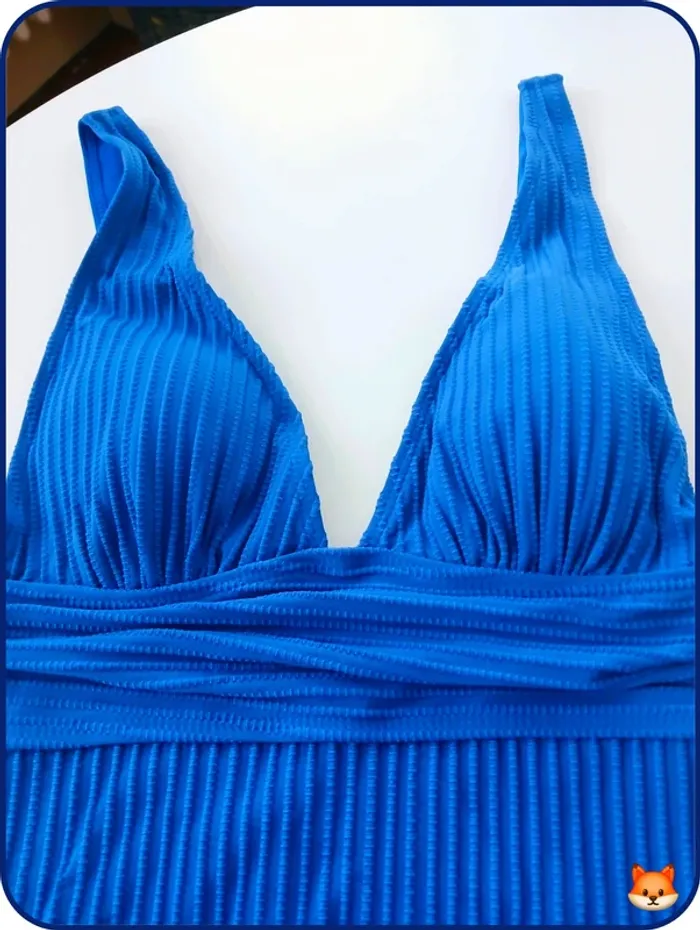 Maillot de bain une pièce bleu côtelé push-up – Dos nu ajustable - photo numéro 3