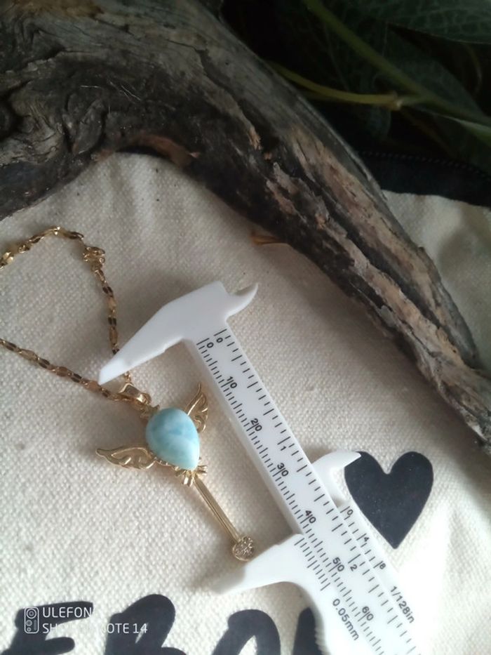 Collier clé ailée pierre de larimar - photo numéro 2