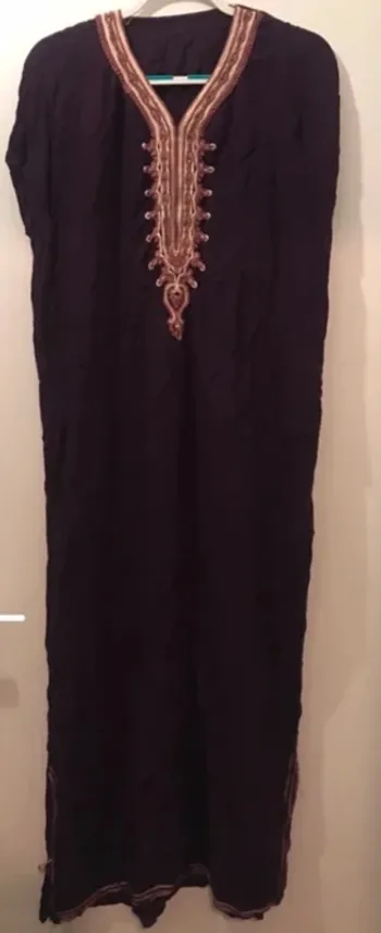 Robe été longue orientale manches courtes violet dorée taille XL