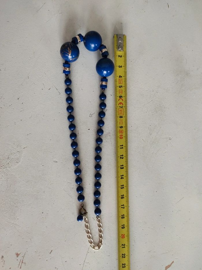 Collier grosses perles bleues vintage - photo numéro 2