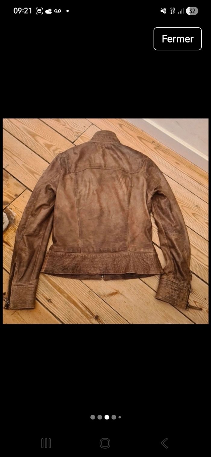 Veste cuir véritable marron - photo numéro 3
