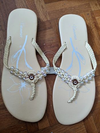 Sandales plates à brides crochet dentelle et perles 39-40