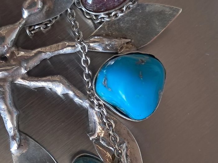 Grand pendentif pectoral argent et pierres polies - photo numéro 9