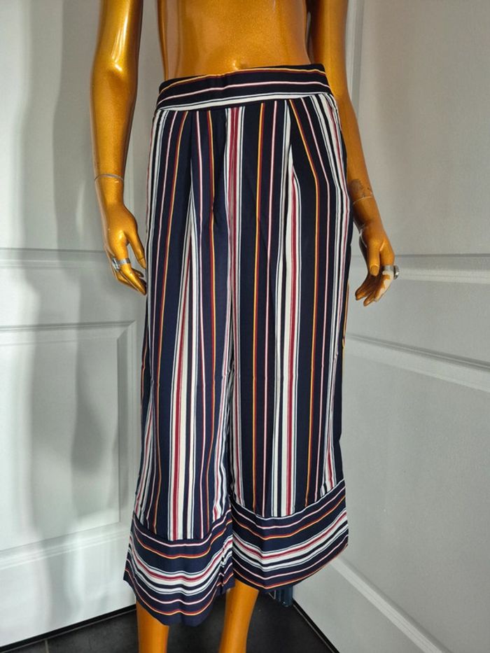 Pantalon Large Court Bleu Femme avec Rayures Taille XL/42